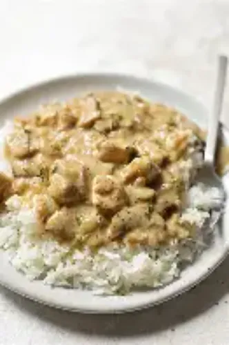 Stroganoff with ghee rice chicken